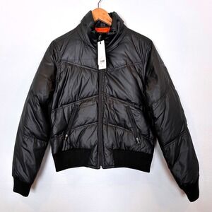 VSX Victoria Secret Sport Bomber Jacket Womens M Down Puffer Black Zip New